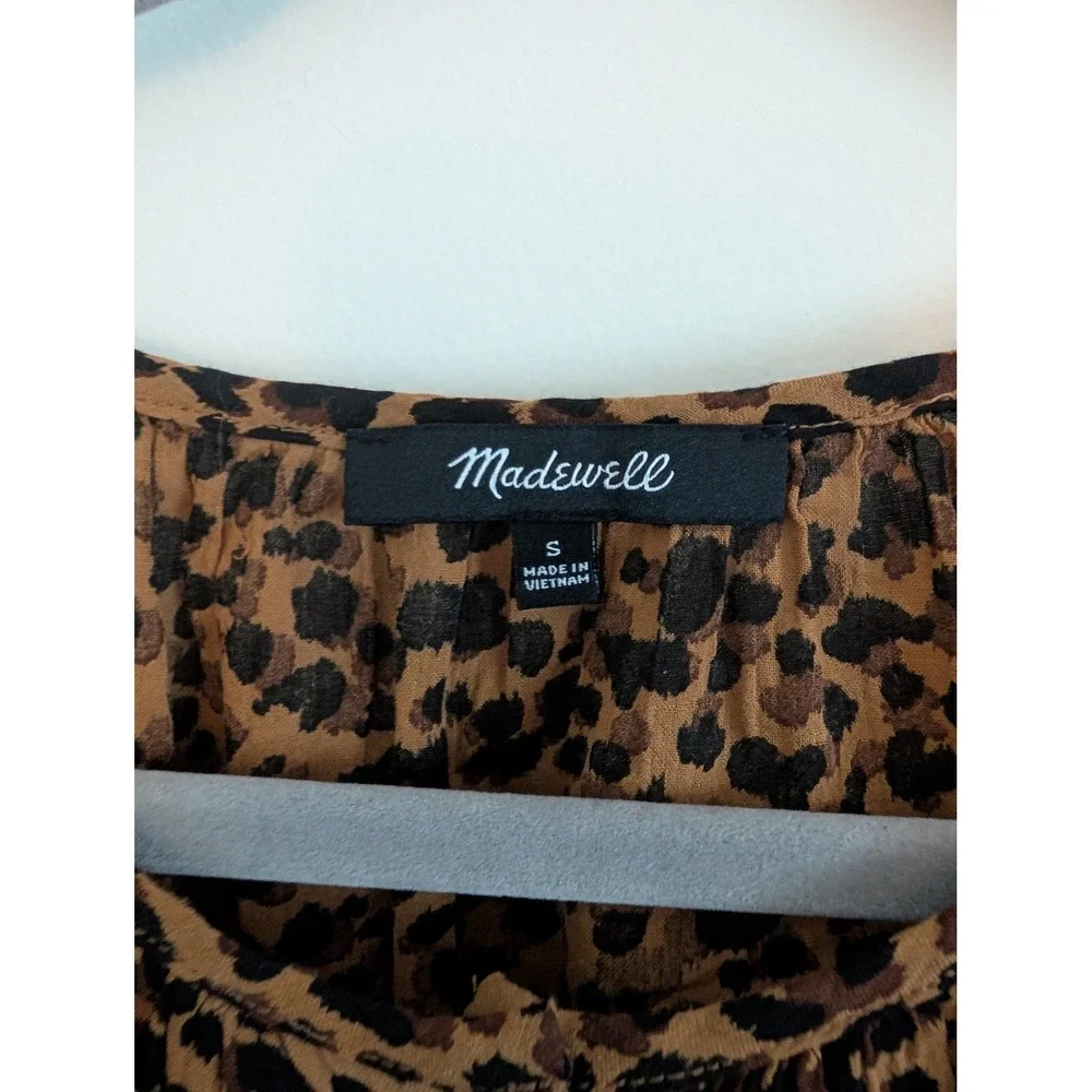 Madewell Leopard Balloon Sleeve Button Up Top painted leopard Small neutral